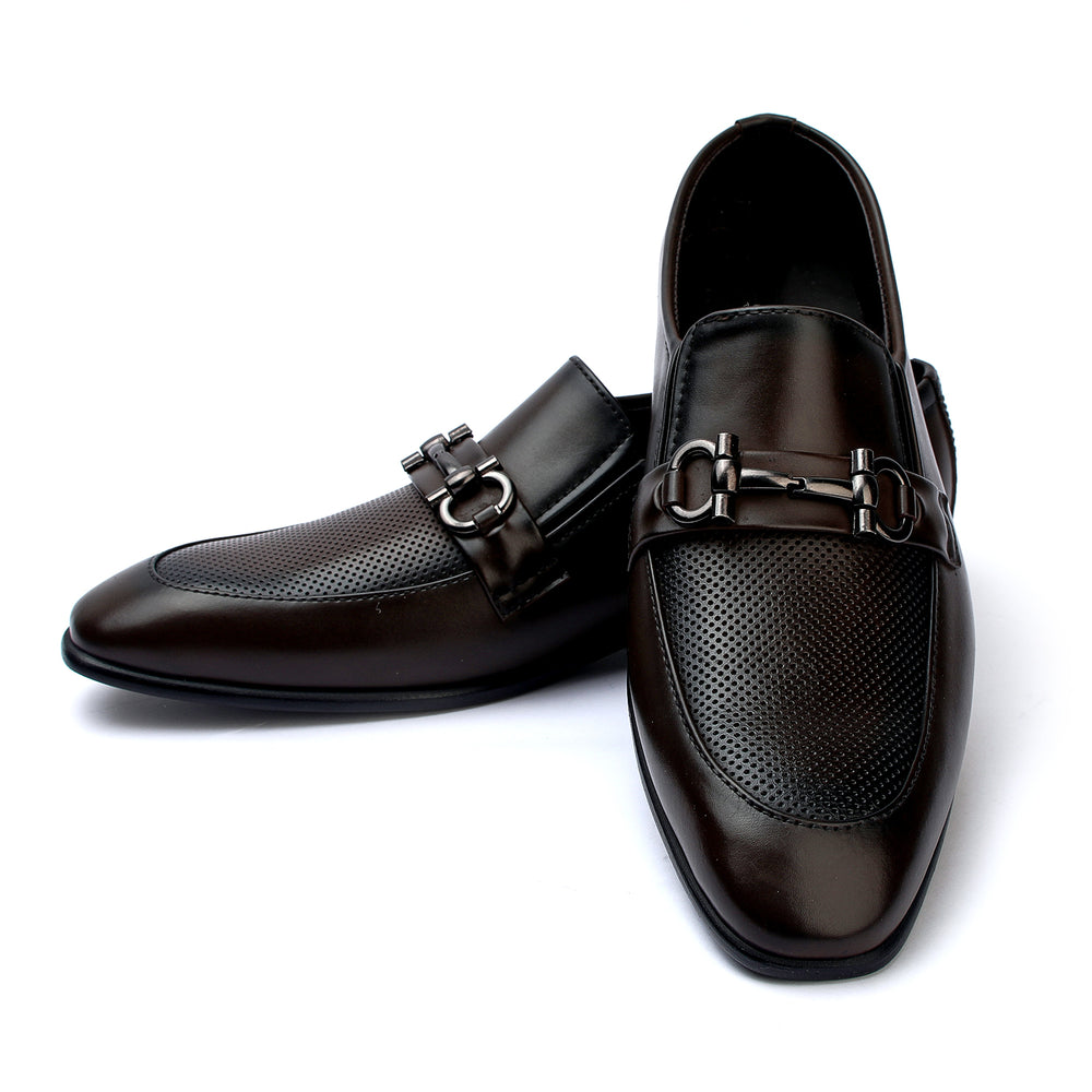 Valuable Perforated Leather - Elegant Slip-On Dress Shoes - Brown, Men's Formal Shoes, Chase Value, Chase Value