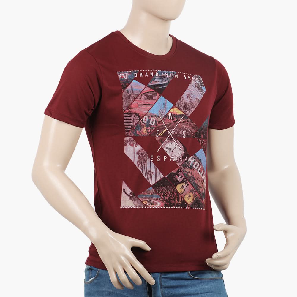 Men's Round Neck Half Sleeves Printed T-Shirt - Maroon, Men's T-Shirts & Polos, Chase Value, Chase Value