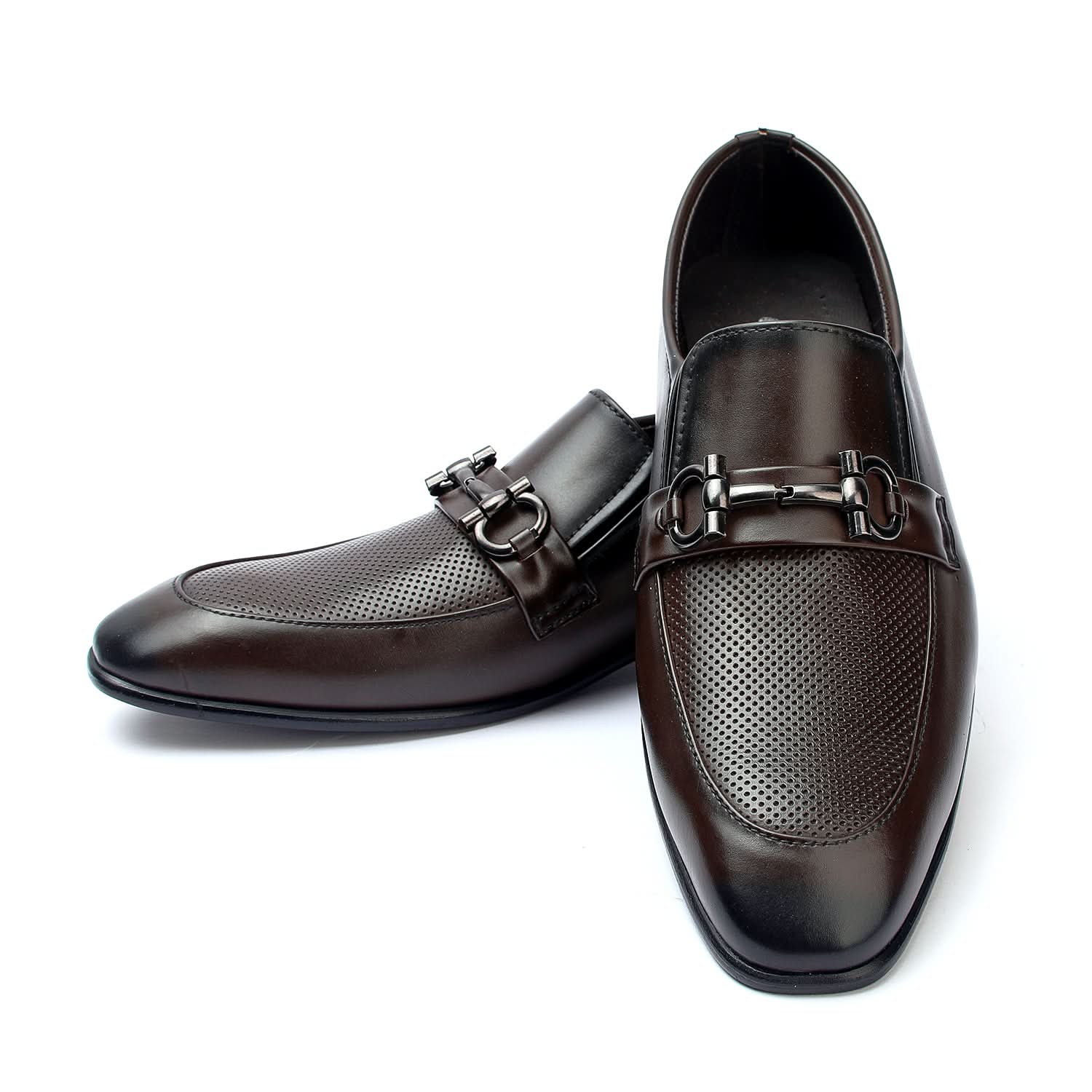 Valuable Perforated Leather - Slip-On Formal Loafers - Brown, Men's Formal Shoes, Chase Value, Chase Value