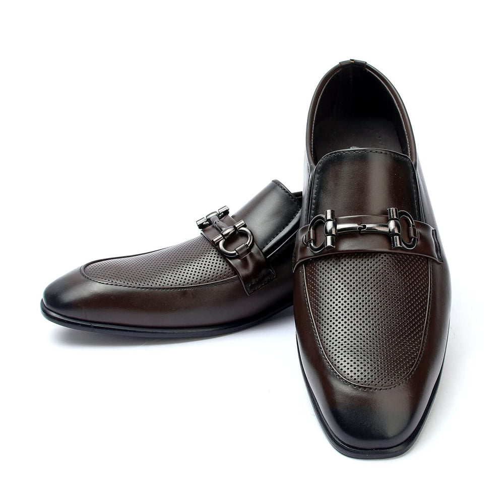 Valuable Perforated Leather - Slip-On Formal Loafers - Brown, Men's Formal Shoes, Chase Value, Chase Value