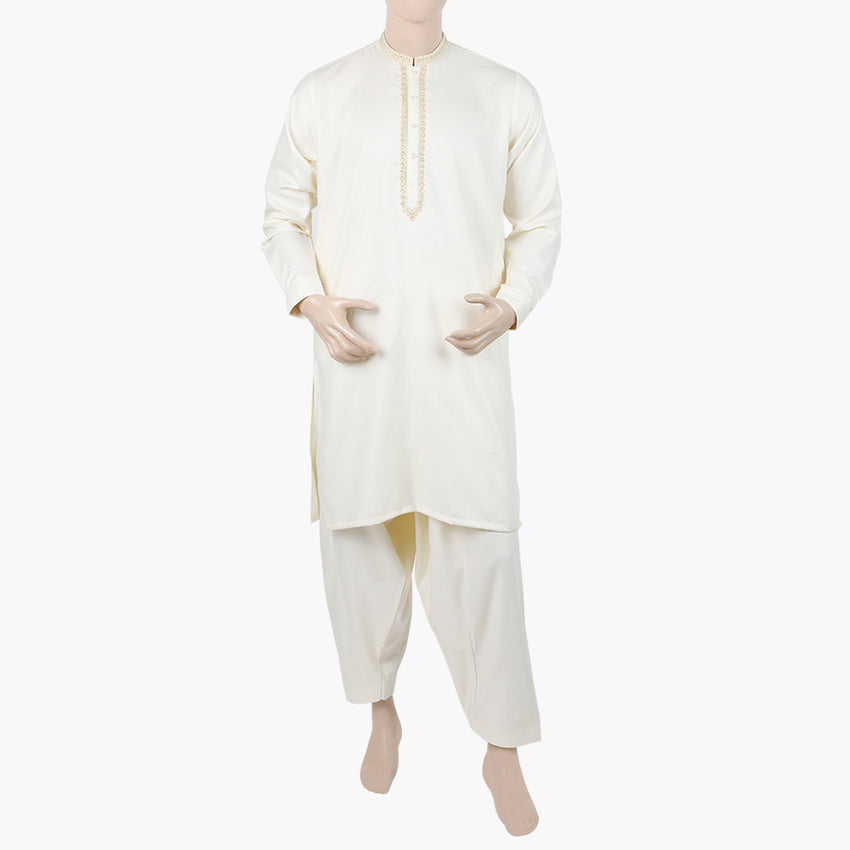Eminent Men's Embroidered Trim Fit Shalwar Suit - Cream