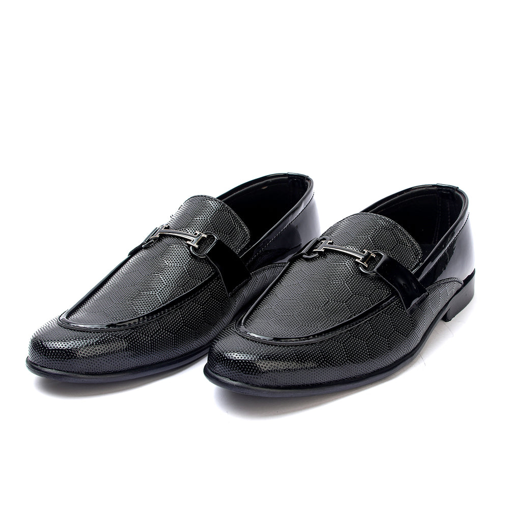 Valuable Black Leather Loafers with Buckle Accent, Men's Formal Shoes, Chase Value, Chase Value