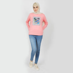 Women's Full Sleeves Printed T-Shirt - Pink