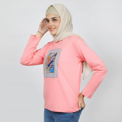 Women's Full Sleeves Printed T-Shirt - Pink