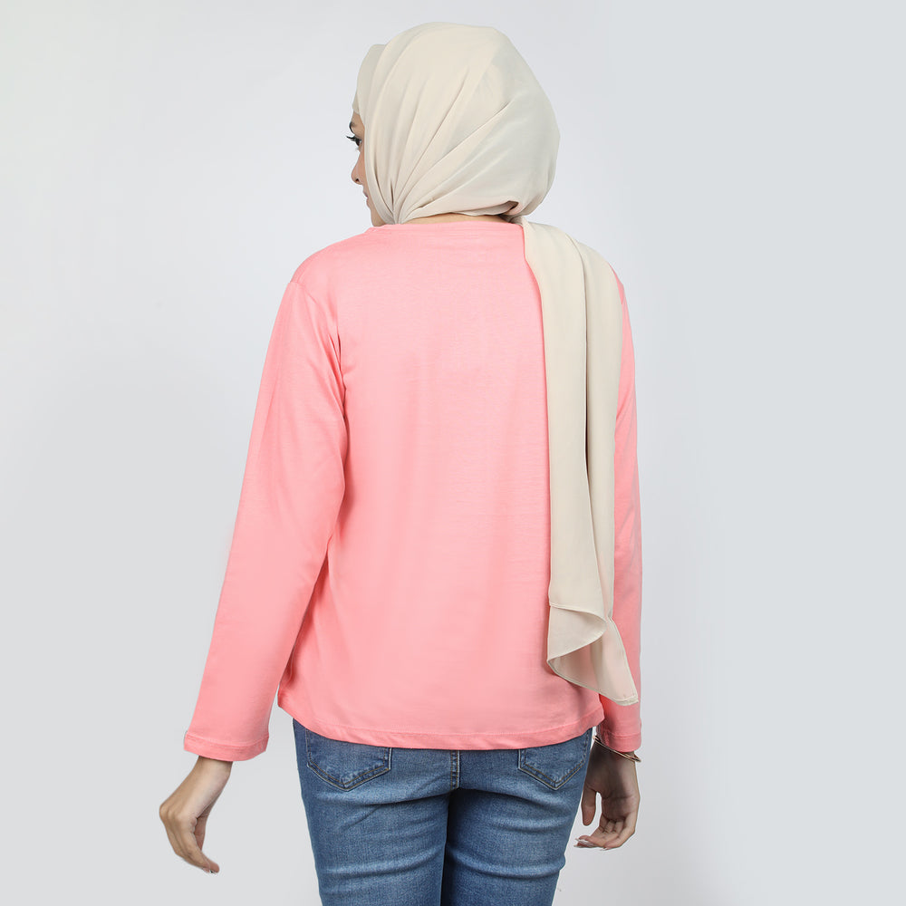 Women's Full Sleeves Printed T-Shirt - Pink, Women T-Shirts & Tops, Chase Value, Chase Value