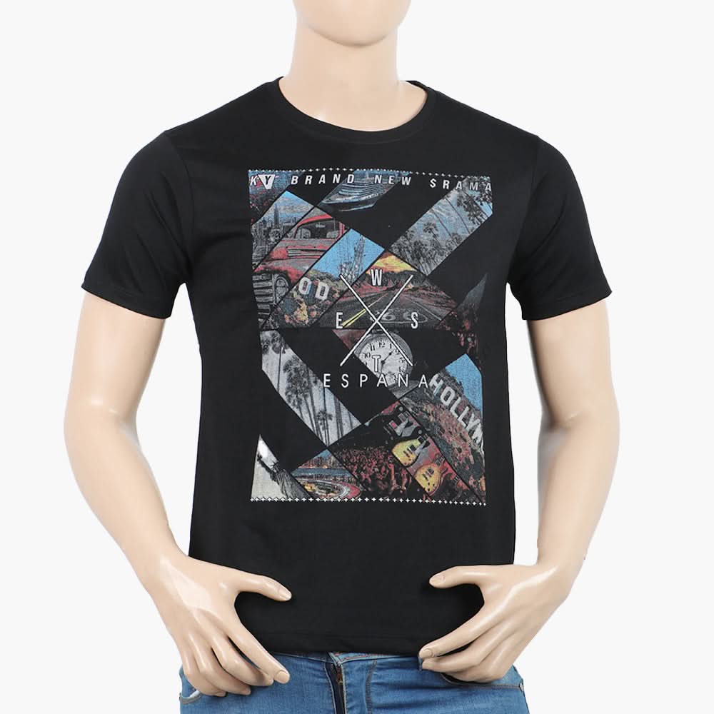 Men's Round Neck Half Sleeves Printed T-Shirt - Black, Men's T-Shirts & Polos, Chase Value, Chase Value
