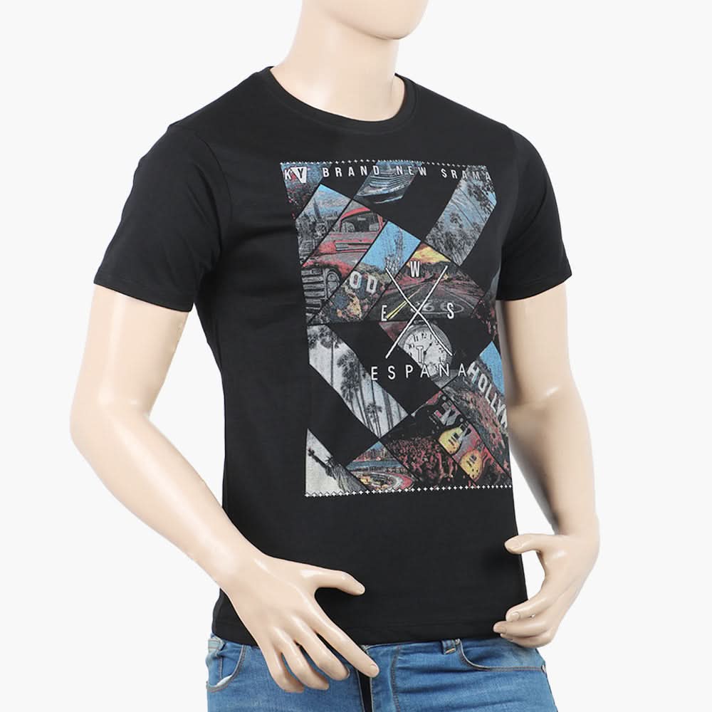 Men's Round Neck Half Sleeves Printed T-Shirt - Black, Men's T-Shirts & Polos, Chase Value, Chase Value