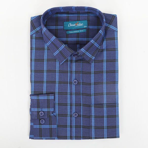 Men's Formal Check Shirt - Royal Blue