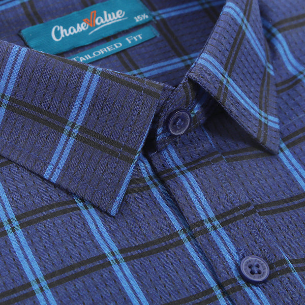 Men's Formal Check Shirt - Royal Blue