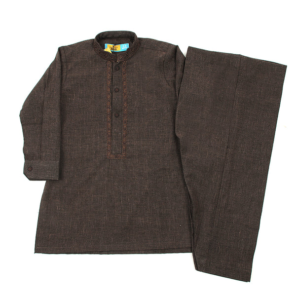 Eminent Boys Full Sleeves Shalwar Suits - Dark Brown