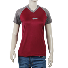 Women's Half Sleeves T-Shirt - Maroon