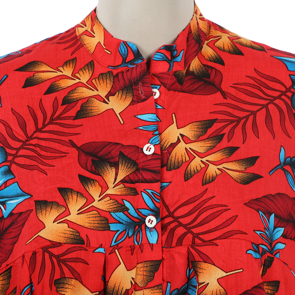 Women's Linen Printed Top - Red, Women T-Shirts & Tops, Chase Value, Chase Value