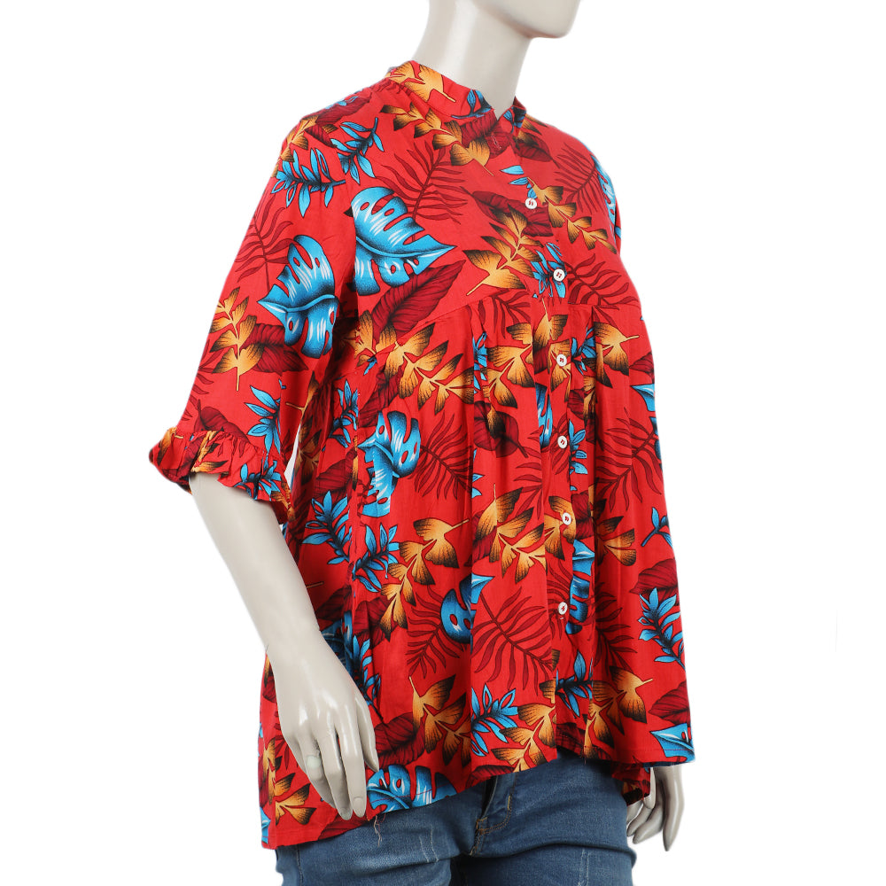 Women's Linen Printed Top - Red, Women T-Shirts & Tops, Chase Value, Chase Value