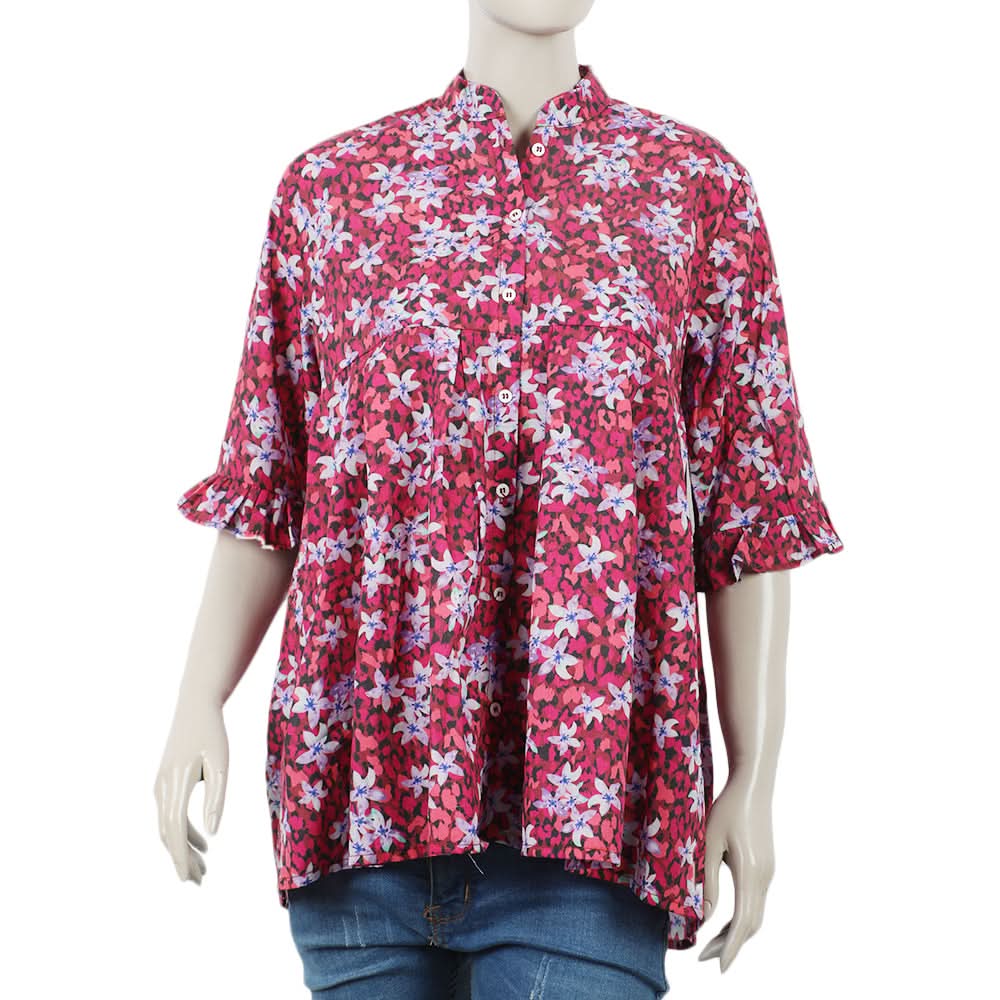 Women's Linen Printed Top - Maroon, Women T-Shirts & Tops, Chase Value, Chase Value