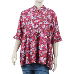 Women's Linen Printed Top - Maroon
