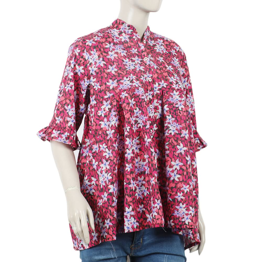 Women's Linen Printed Top - Maroon, Women T-Shirts & Tops, Chase Value, Chase Value
