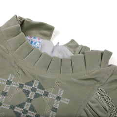 Girl Full Sleeves Denim Suit - Light Green