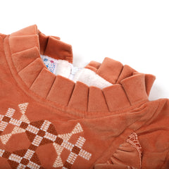 Girl Full Sleeves Denim Suit - Peach