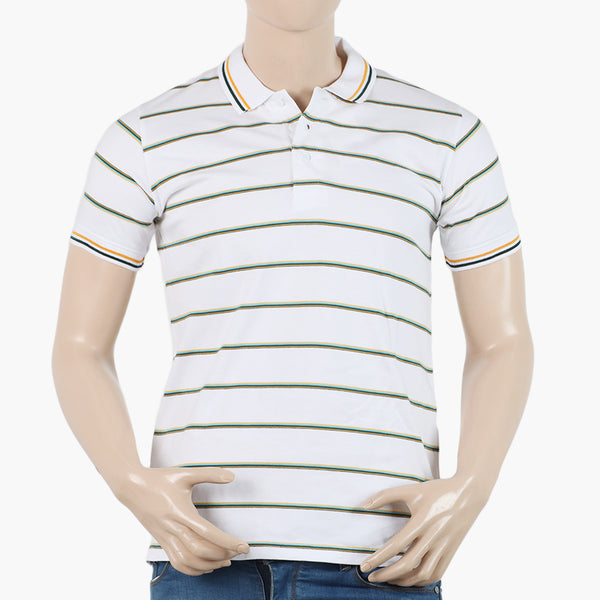 Men's Half Sleeves Tipping Collar Polo T-Shirt - White, Men's T-Shirts & Polos, Chase Value, Chase Value