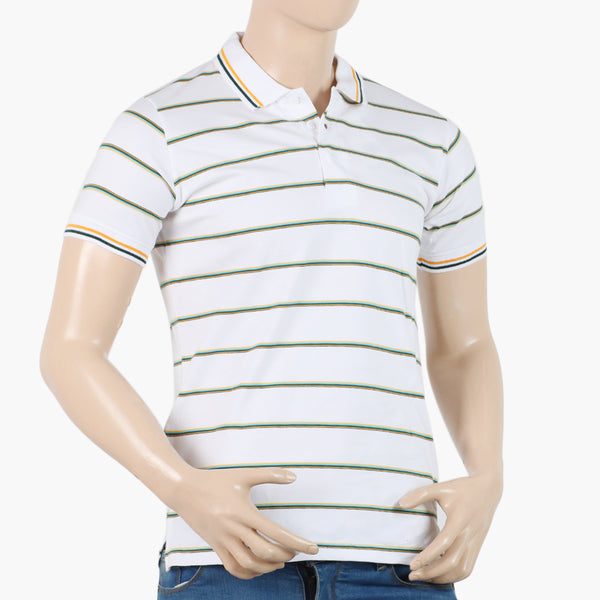 Men's Half Sleeves Tipping Collar Polo T-Shirt - White, Men's T-Shirts & Polos, Chase Value, Chase Value
