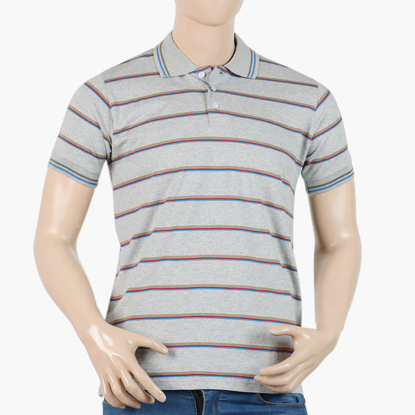 Men's Half Sleeves Tipping Collar Polo T-Shirt - Ash Grey