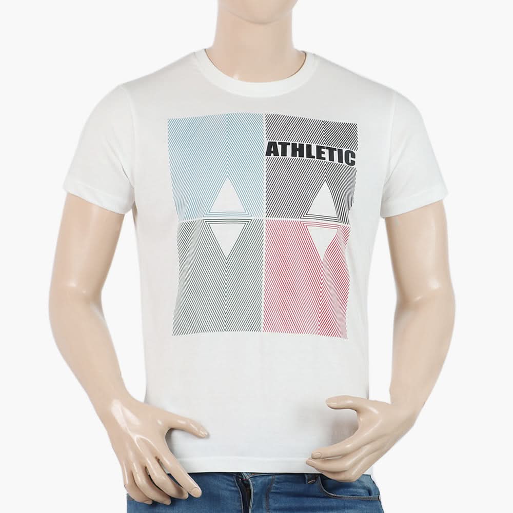 Men's Half Sleeves Round Neck Printed T-Shirt - White, Men's T-Shirts & Polos, Chase Value, Chase Value