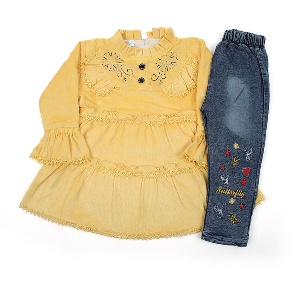 Girl Full Sleeve Denim Suit - Yellow, Girls Suits, Chase Value, Chase Value