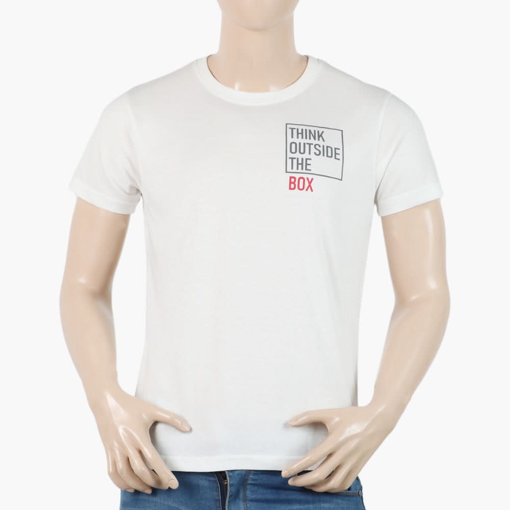 Men's Half Sleeves Round Neck Printed T-Shirt - White, Men's T-Shirts & Polos, Chase Value, Chase Value