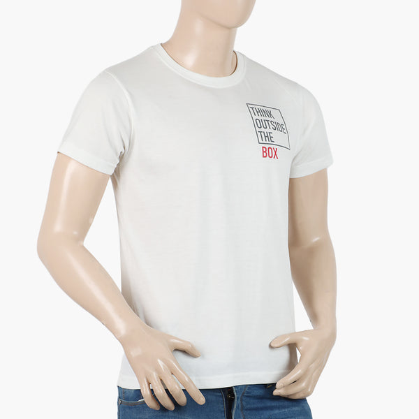 Men's Half Sleeves Round Neck Printed T-Shirt - White