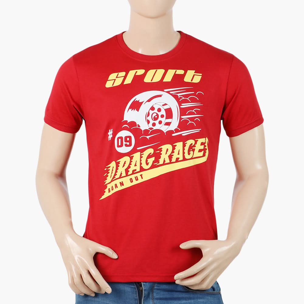 Men's Half Sleeves Round Neck Printed T-Shirt - Red, Men's T-Shirts & Polos, Chase Value, Chase Value