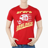 Men's Half Sleeves Round Neck Printed T-Shirt - Red, Men's T-Shirts & Polos, Chase Value, Chase Value