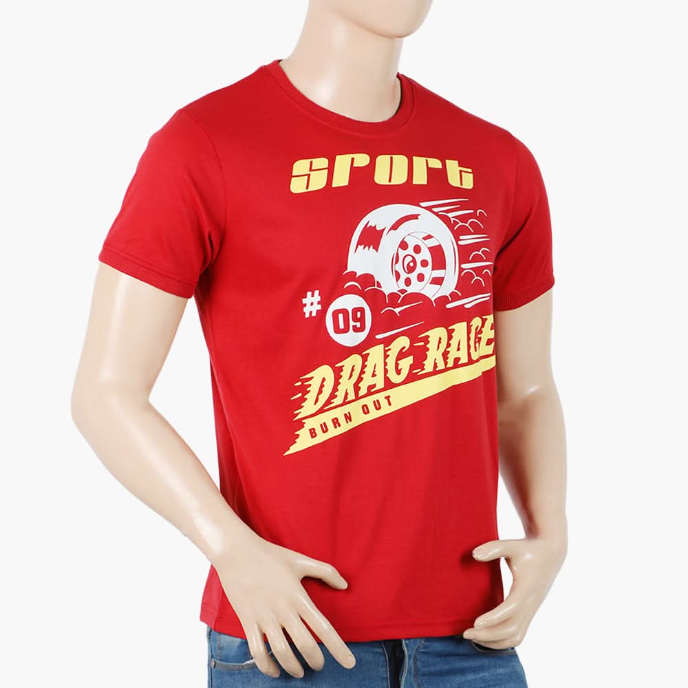 Men's Half Sleeves Round Neck Printed T-Shirt - Red, Men's T-Shirts & Polos, Chase Value, Chase Value