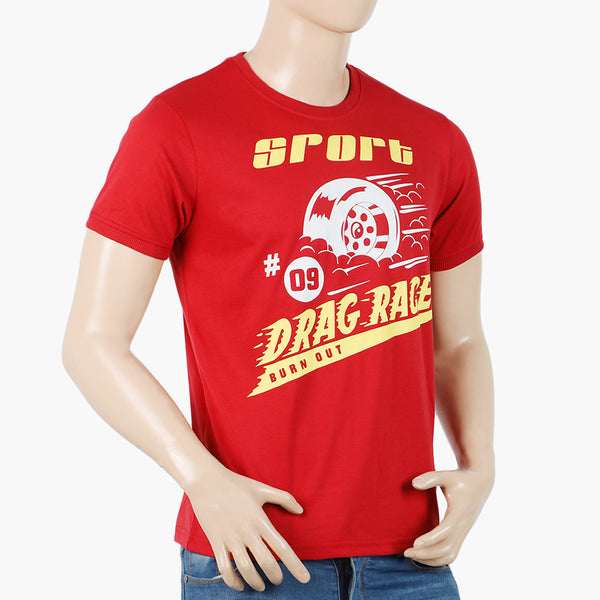 Men's Half Sleeves Round Neck Printed T-Shirt - Red