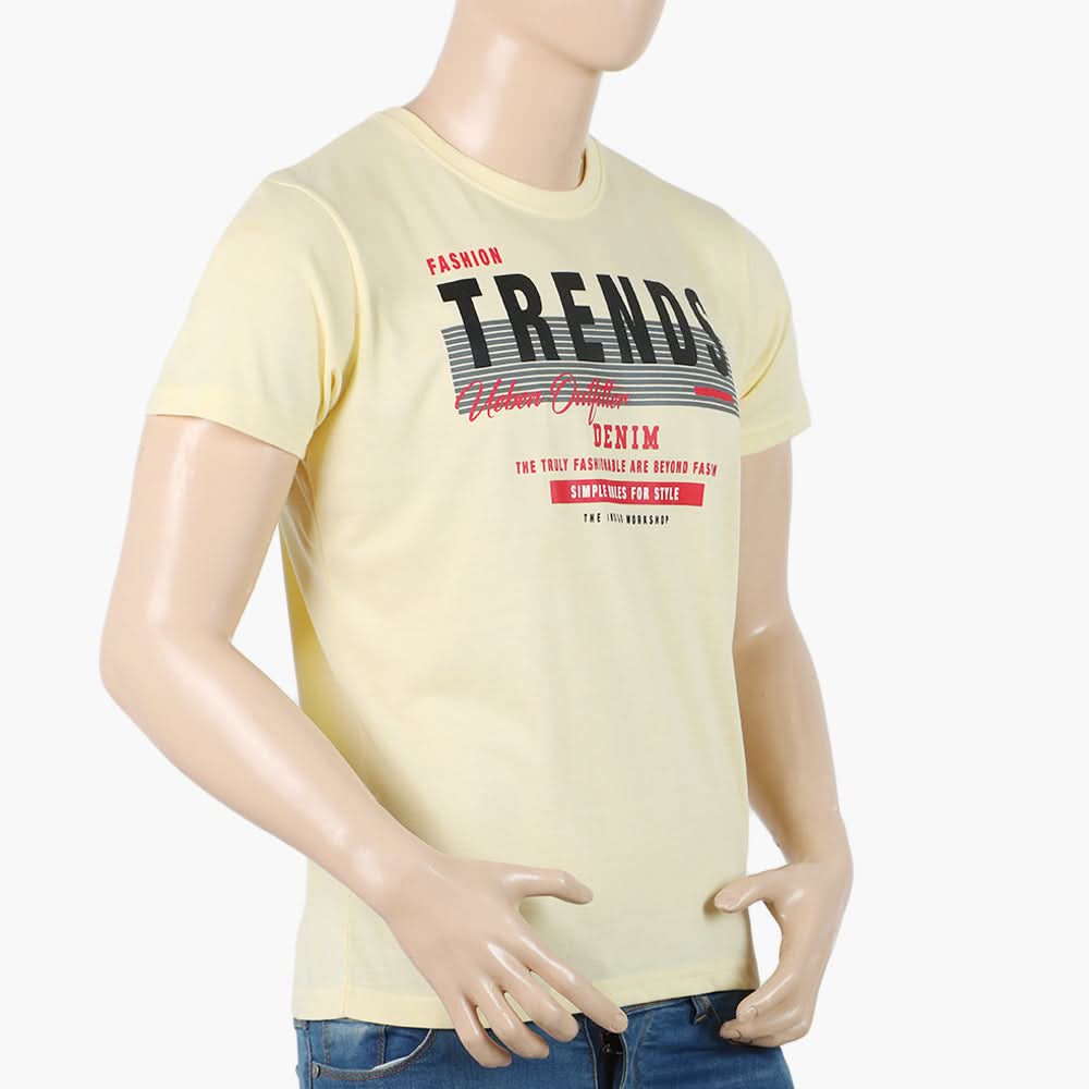 Men's Half Sleeves Round Neck Printed T-Shirt - Yellow, Men's T-Shirts & Polos, Chase Value, Chase Value