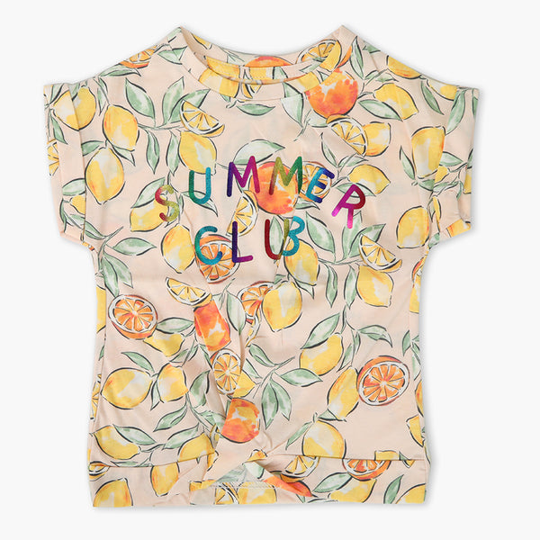 Girls Half Sleeves T-Shirt - Lemon