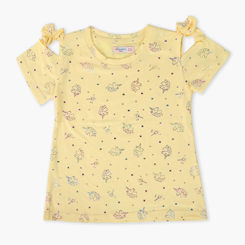 Girls Half Sleeves T-Shirt - Lemon, Girls T-Shirts, Chase Value, Chase Value