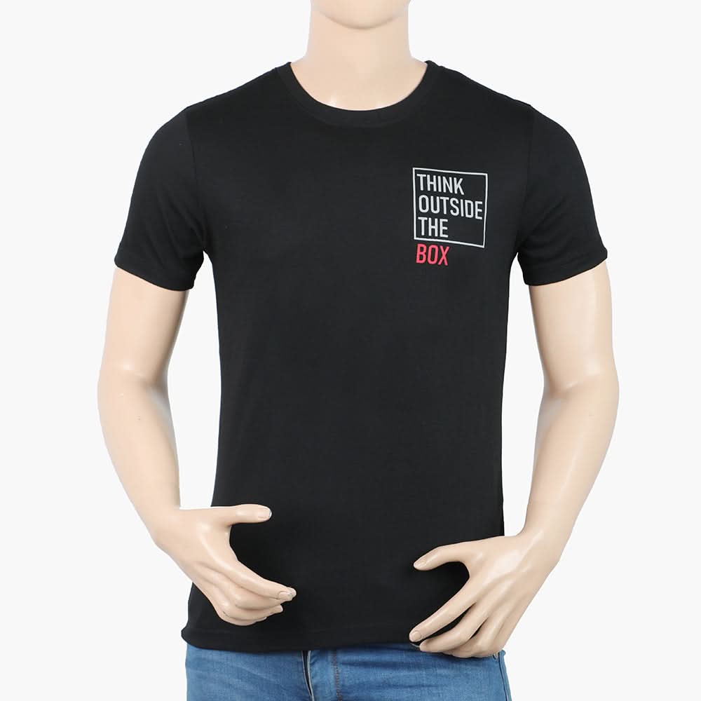 Men's Round Neck Half Sleeves Printed T-Shirt - Black, Men's T-Shirts & Polos, Chase Value, Chase Value