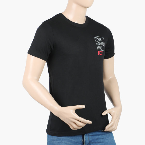 Men's Round Neck Half Sleeves Printed T-Shirt - Black