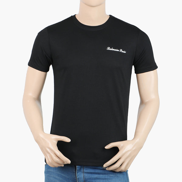 Men's Round Neck Half Sleeves Printed T-Shirt - Black