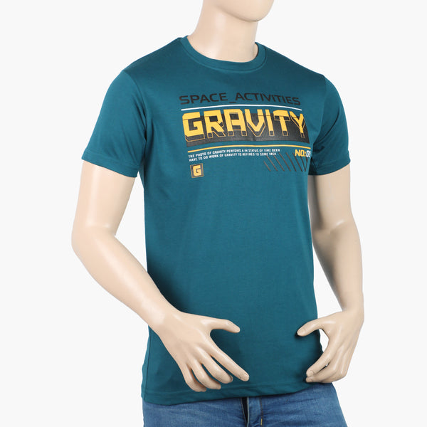 Men's Round Neck Half Sleeves Printed T-Shirt - Sea Green