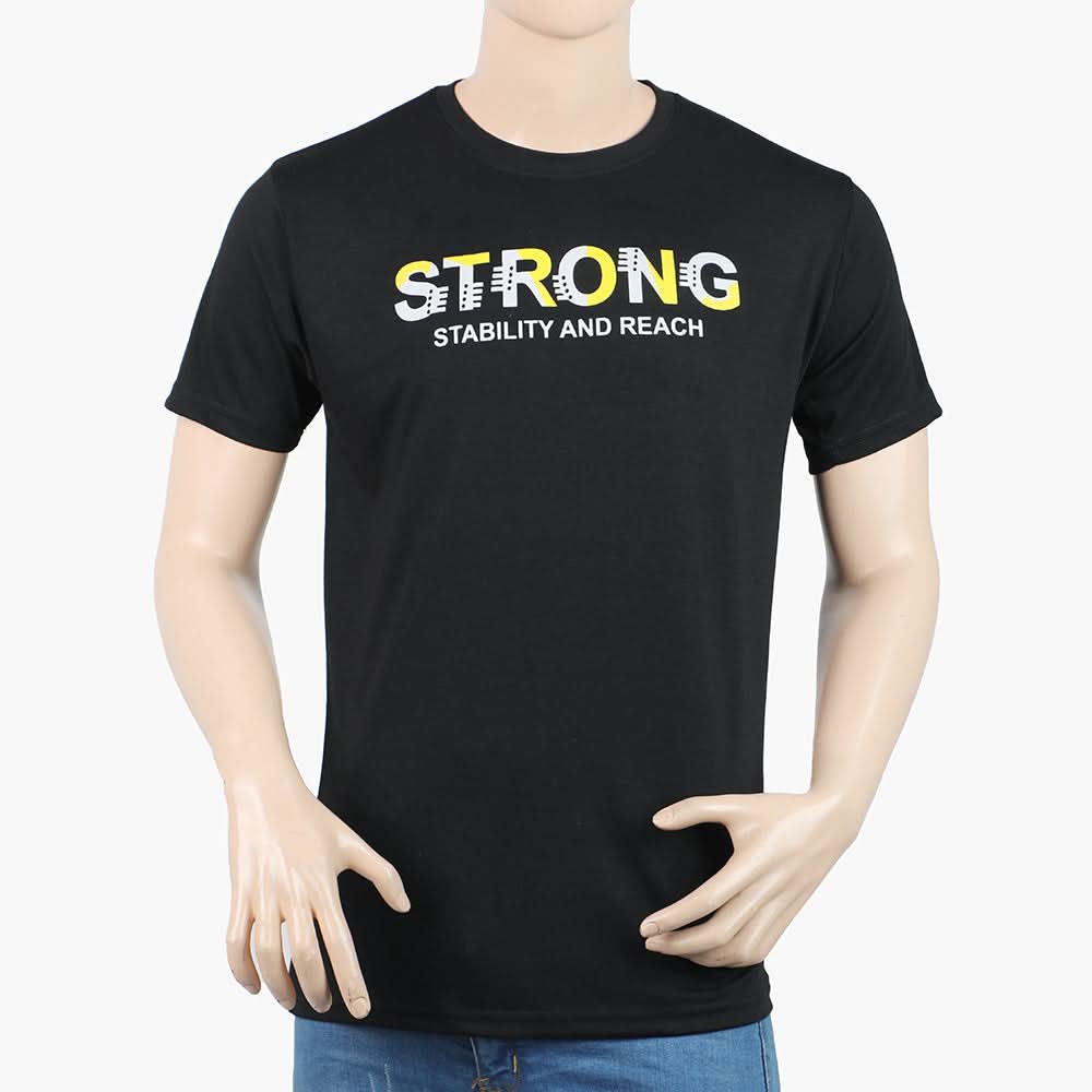Men's Round Neck Half Sleeves Printed T-Shirt - Black, Men's T-Shirts & Polos, Chase Value, Chase Value