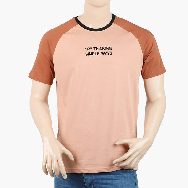 Eminent Men's Round Neck Half Sleeves Printed T-Shirt - Brown