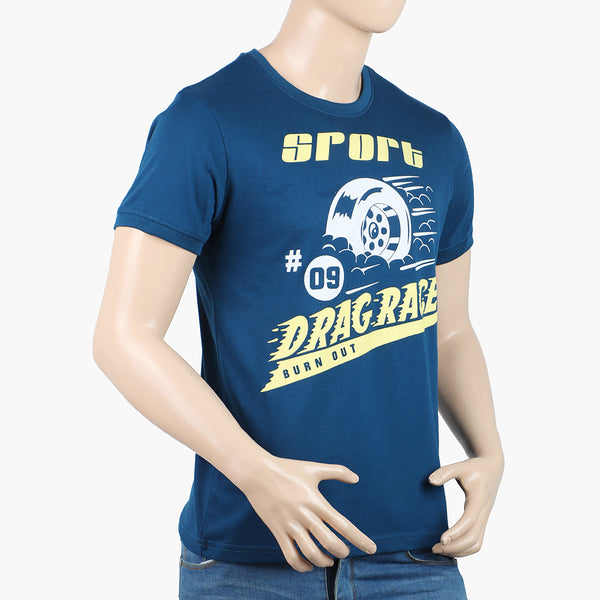 Men's Round Neck Half Sleeves Printed T-Shirt - Royal Blue