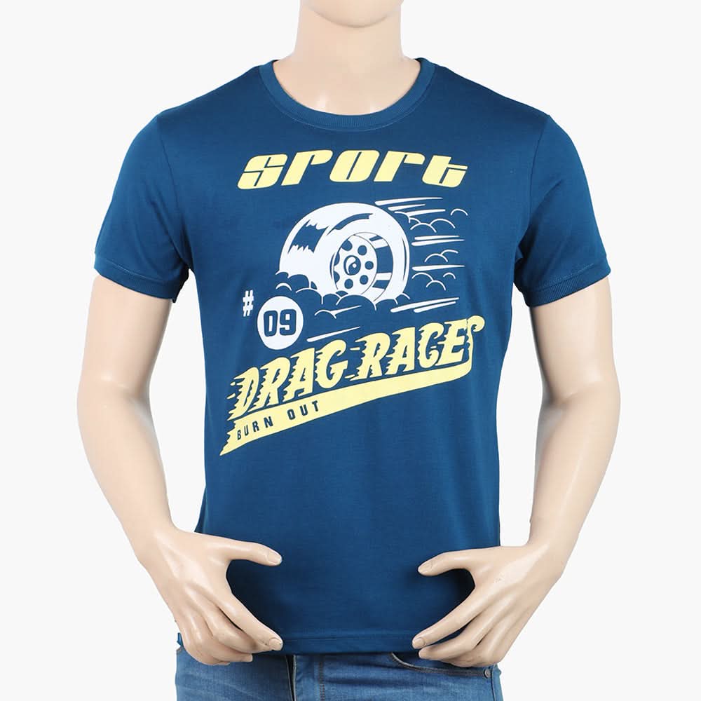 Men's Round Neck Half Sleeves Printed T-Shirt - Royal Blue, Men's T-Shirts & Polos, Chase Value, Chase Value