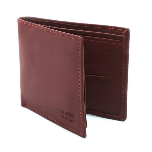 Men's Milled Leather D-size Wallet - Maroon