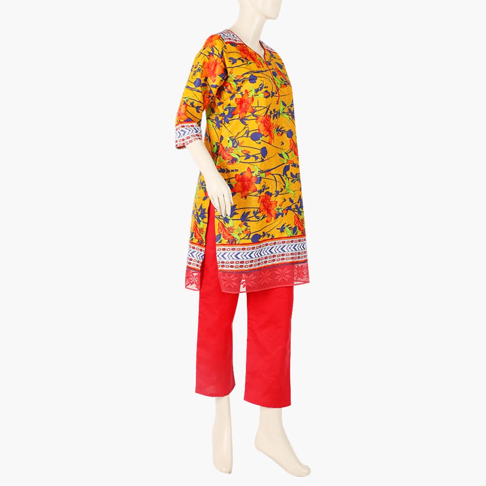 Women's Printed Lawn 2Pcs Suit - Mustard, Women Shalwar Suits, Chase Value, Chase Value