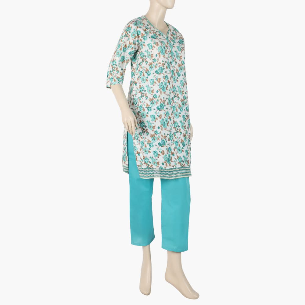 Women's Printed Lawn 2Pcs Suit - Cyan, Women Shalwar Suits, Chase Value, Chase Value