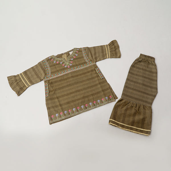 Girls  Embroidered Shalwar Suit - Olive Green