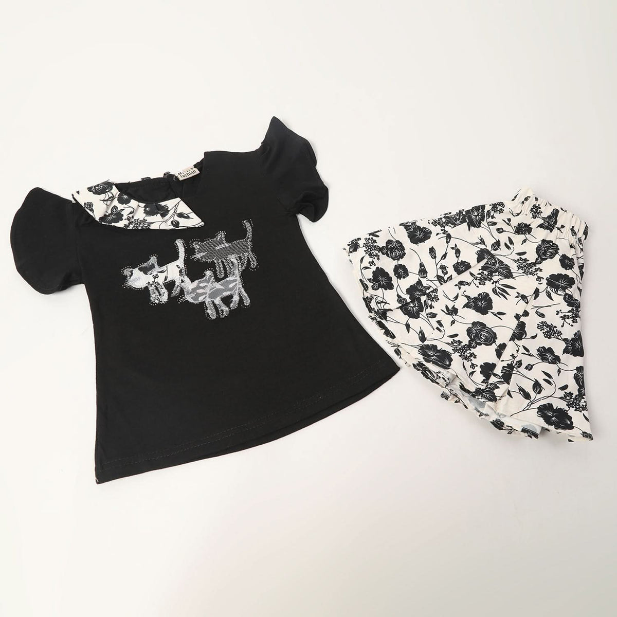Girls Half Sleeves Skirt Suit - Black, Girls Suits, Chase Value, Chase Value