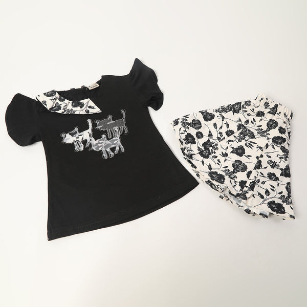 Girls Half Sleeves Skirt Suit - Black